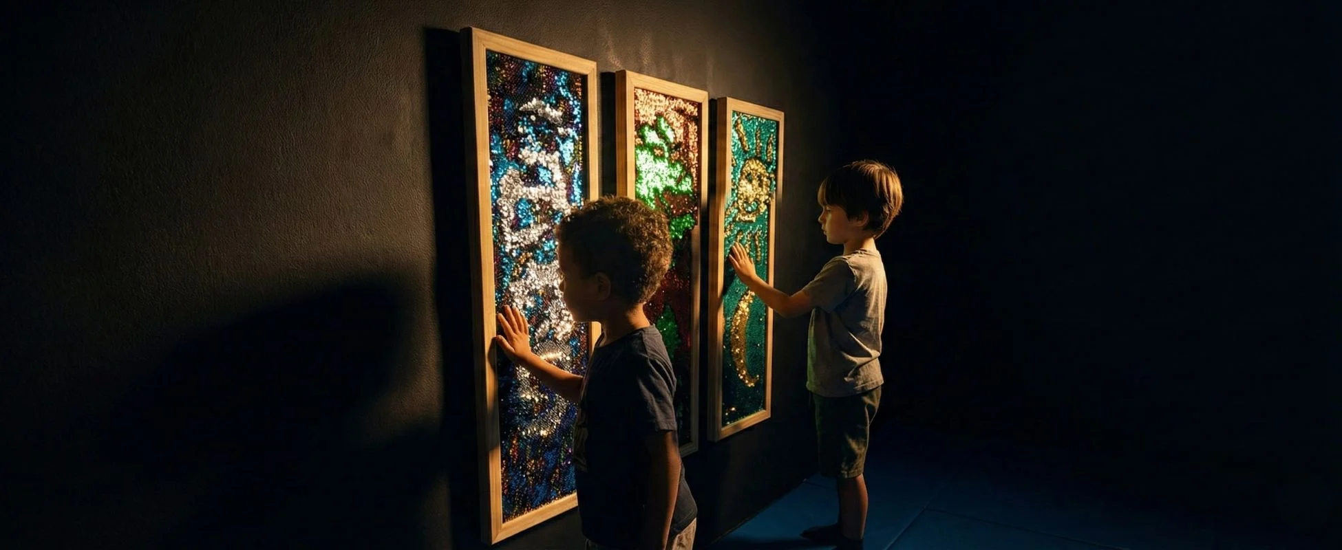 What are sensory toys: examples including a light up peg board, sorting toy, sequin fabric and water coloring book