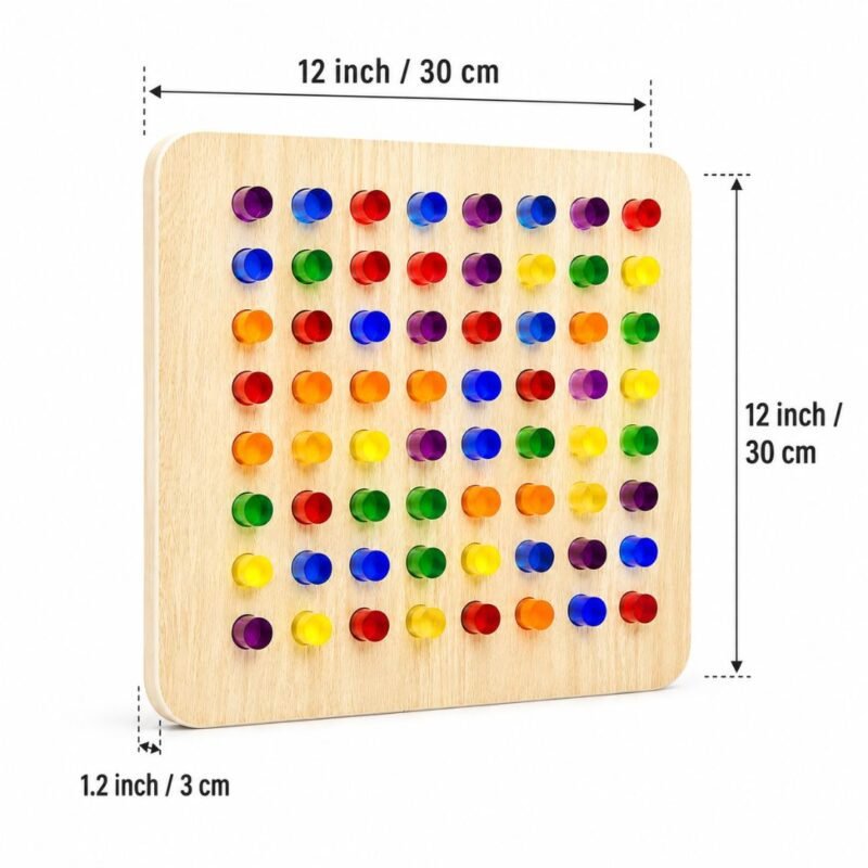Light up peg board size chart showing 30 x 30 x 3 cm dimensions