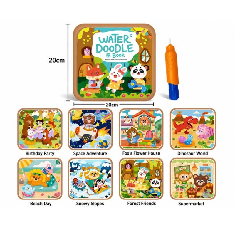 MoniBabu mess free coloring book set — 2 reusable water reveal books with a water pen