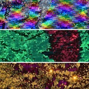 Reversible sequin fabric by the yard in three two-tone flip colorways