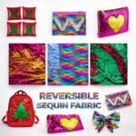 Reversible sequin fabric craft projects including pouches, pillows, backpack and bows