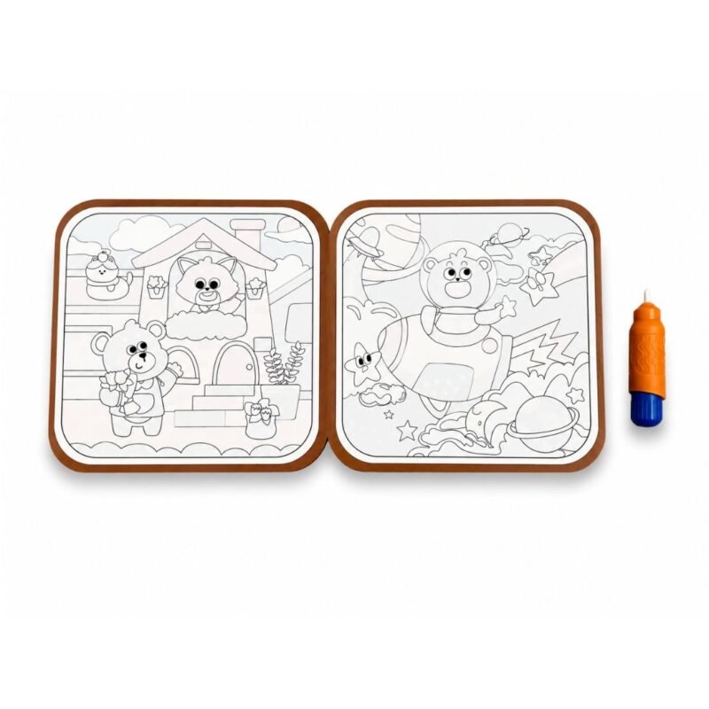 Mess free water coloring book faded space and flower house pages ready to paint