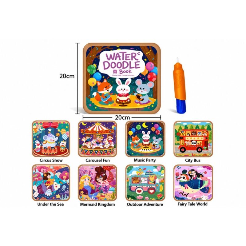 MoniBabu Water Doodle Book with 8 fantasy scenes, 20cm size and a water pen