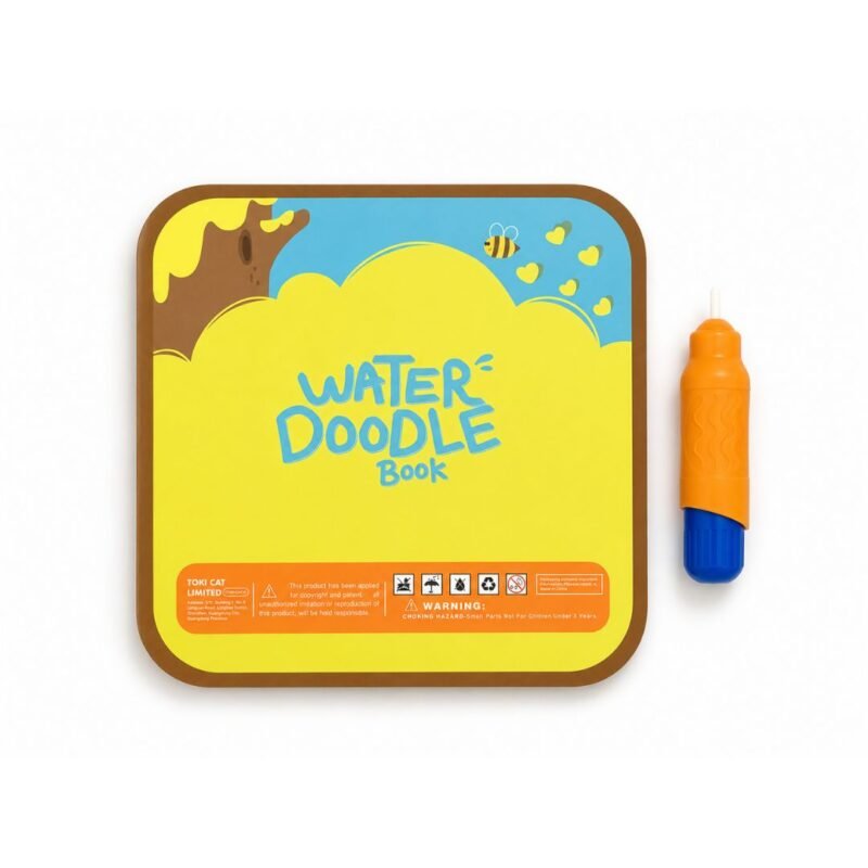 Water Doodle Book yellow back cover with safety information