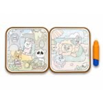 Reusable water reveal coloring book pages showing colored forest and beach scenes
